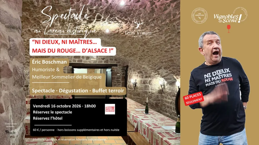 Éric Boschman à Terra Vinum : spectacle-dégustation au caveau historique de Gueberschwihr